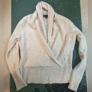 Ann Taylor Cashmere Shawl Collar Wrap Sweater in Speckled Cream